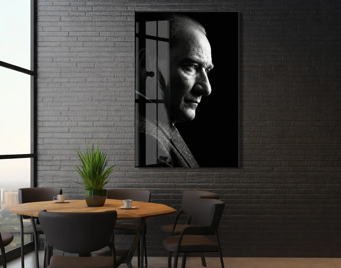 Mustafa Kemal Atatürk Siyah Beyaz Cam Tablo | 4 mm Temperli UV Baskılı Premium Duvar Dekoru-PeonyAta1301 — görsel 4