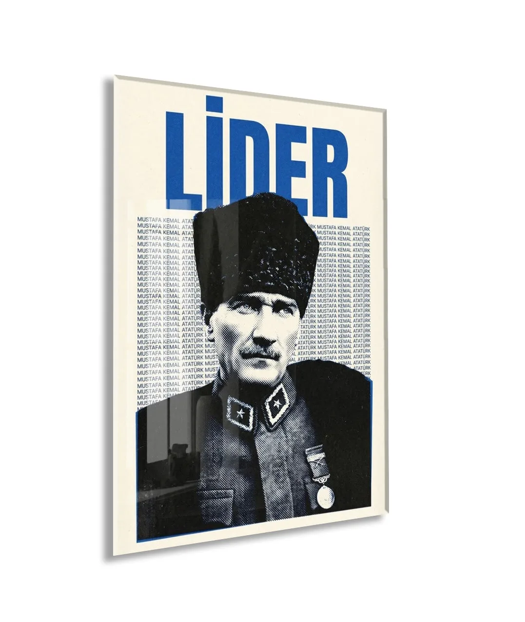 Mustafa Kemal Atatürk Lider Cam Tablo – Vintage Tasarım Atatürk Duvar Dekoru -PeonyAta071 — görsel 1