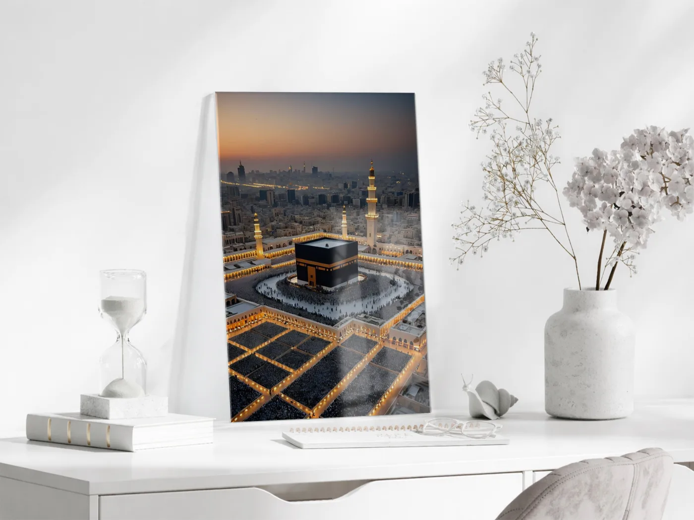 Kâbe ve Mescid-i Haram’da Akşam Vakti – Tavaf Anı Cam Tablo - PeonyDini129 — görsel 4