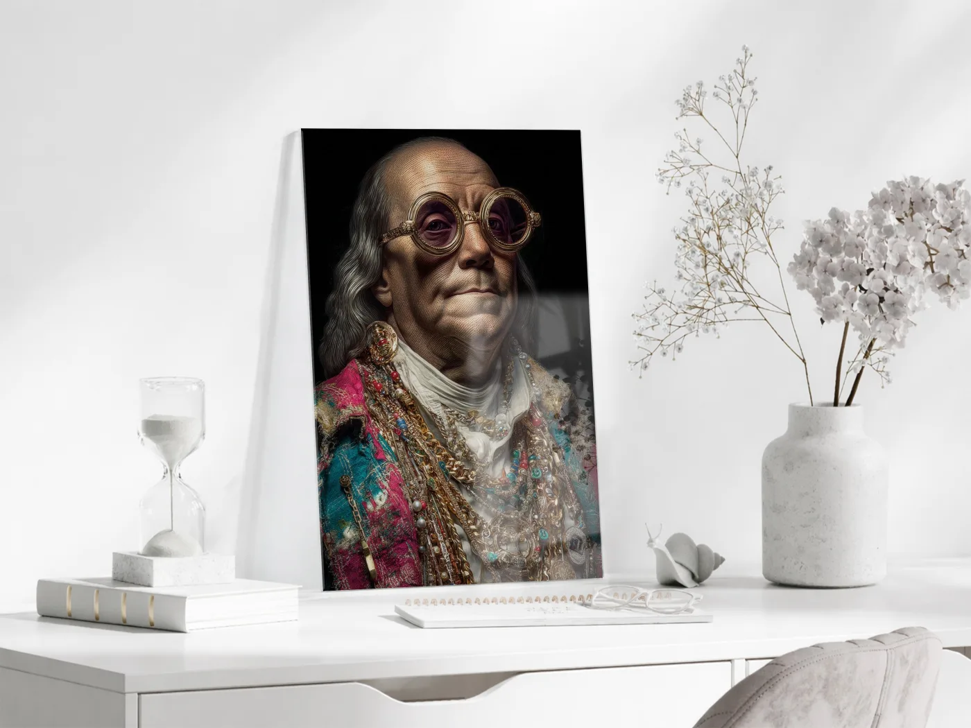 Barok Tarzı Modern Portre Cam Tablo – Altın Detaylı Sanatsal Duvar Tablosu - Peony089 — görsel 4