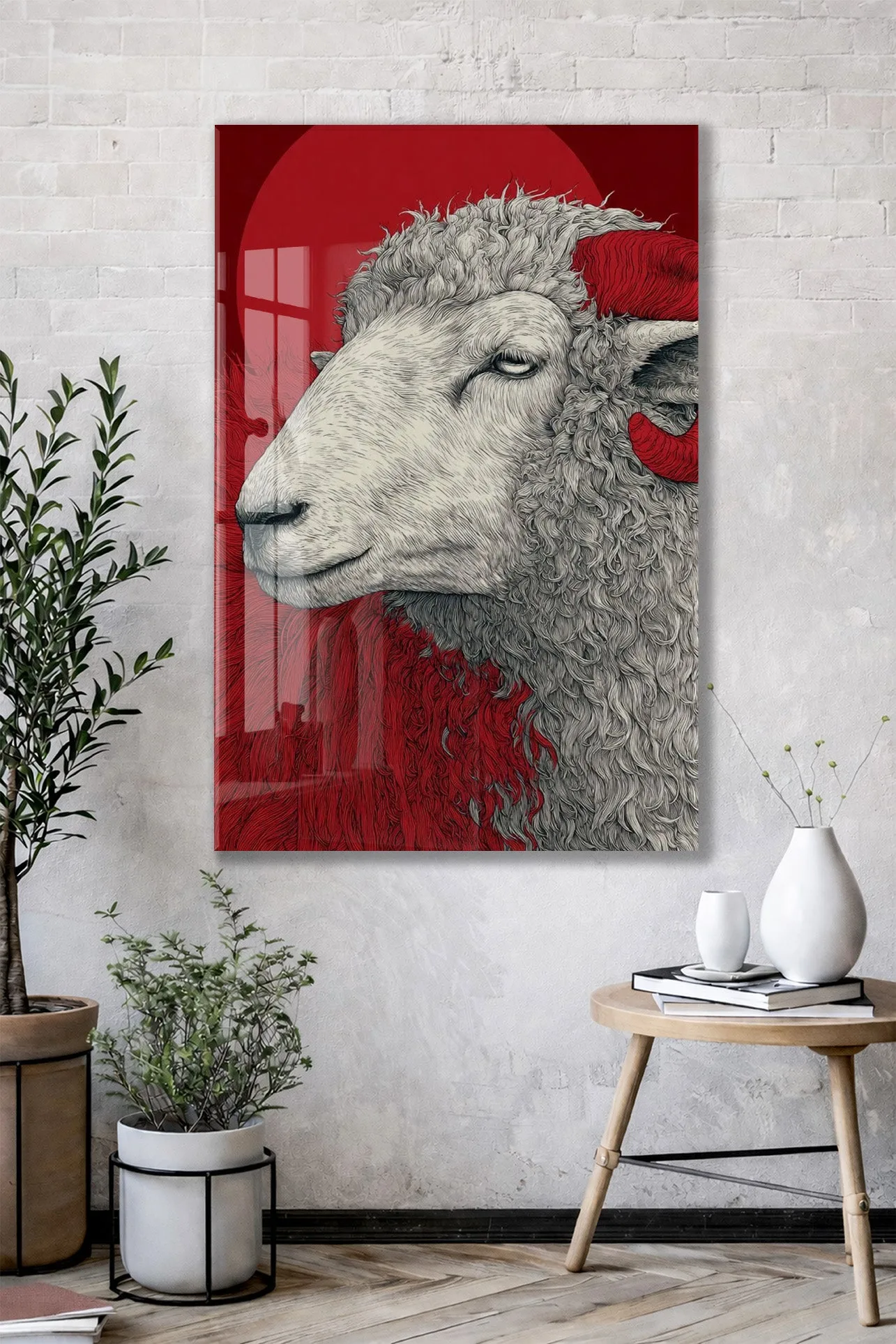 Lider Ruhlu Koç Cam Tablo – Modern Sanat Tarzı Kırmızı Duvar Dekoru - Peony078 — görsel 2