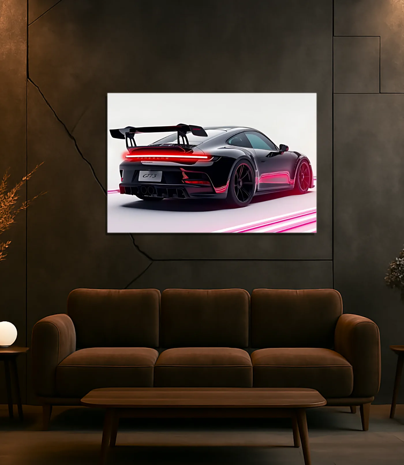 Siyah GT Spor Araba UV Baskı Neon Duvar Dekoru | Pleksi Işıklı Duvar Tablosu | Modern Ev ve Ofis Dekoru — görsel 7