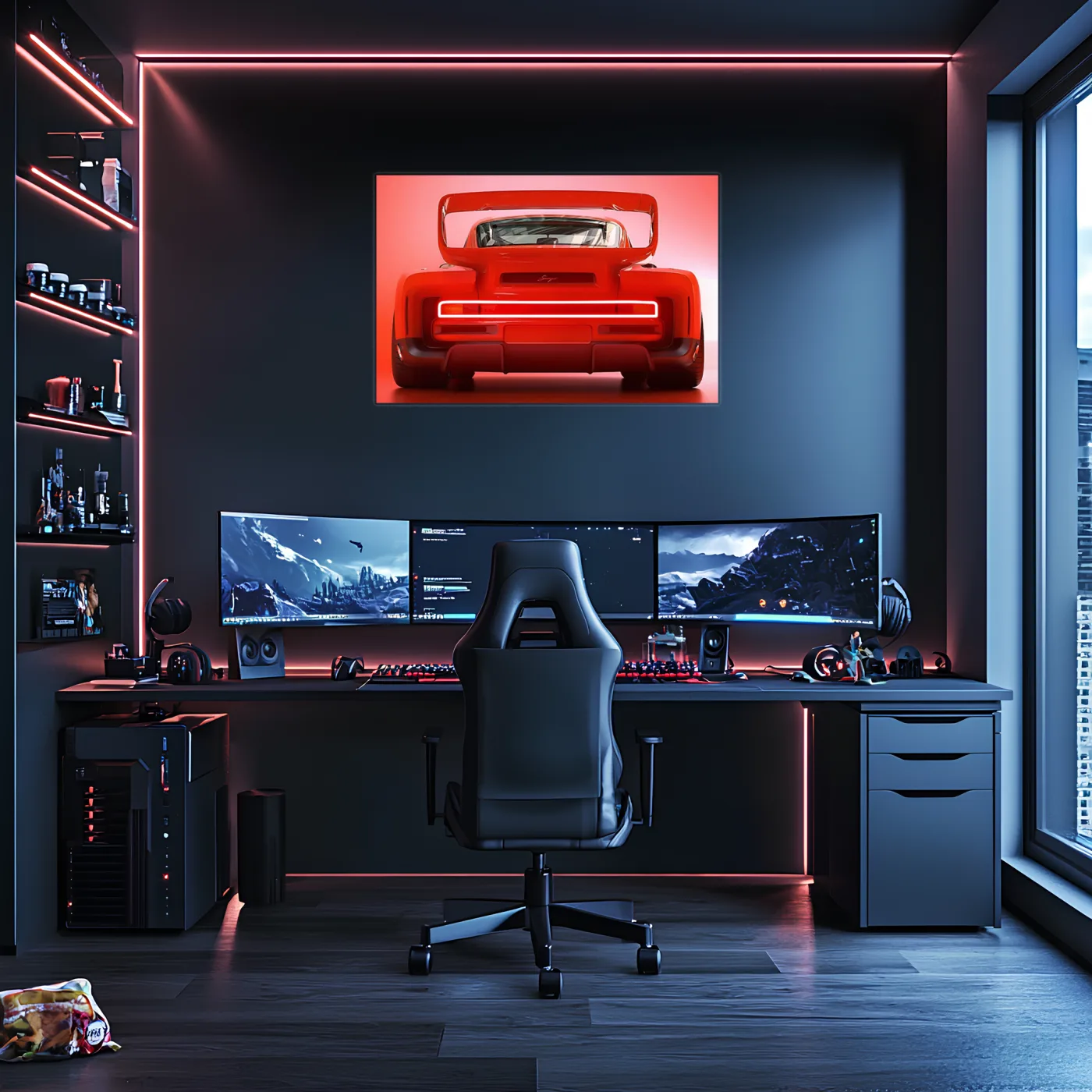Kırmızı Muscle Car UV Baskı Neon Duvar Dekoru | Gamer Room Işıklı Araba Tablo | Pleksi Duvar Sanatı — görsel 4