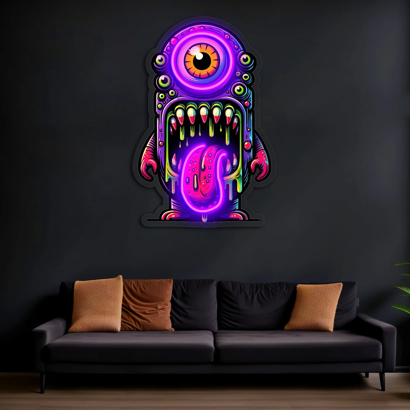 Renkli Canavar Neon Duvar Dekoru | Tek Gözlü Sanatsal LED Tablo | Pleksi UV Baskı Işıklı Pop Art Duvar Sanatı — görsel 5