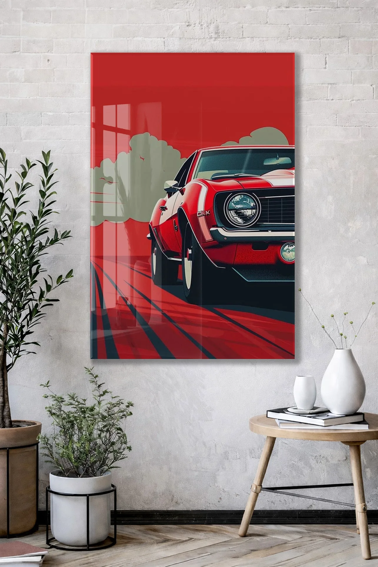 Klasik Amerikan Otomobili – Minimalist Pop Art  Cam Tablo- Peony140 — görsel 2