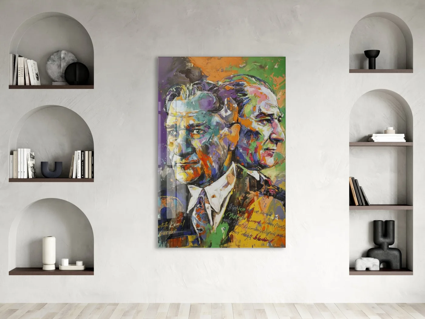 Sanatsal Çift Portre Mustafa Kemal Atatürk Cam Tablo | UV Baskılı Temperli Cam -PeonyAta1332 — görsel 2