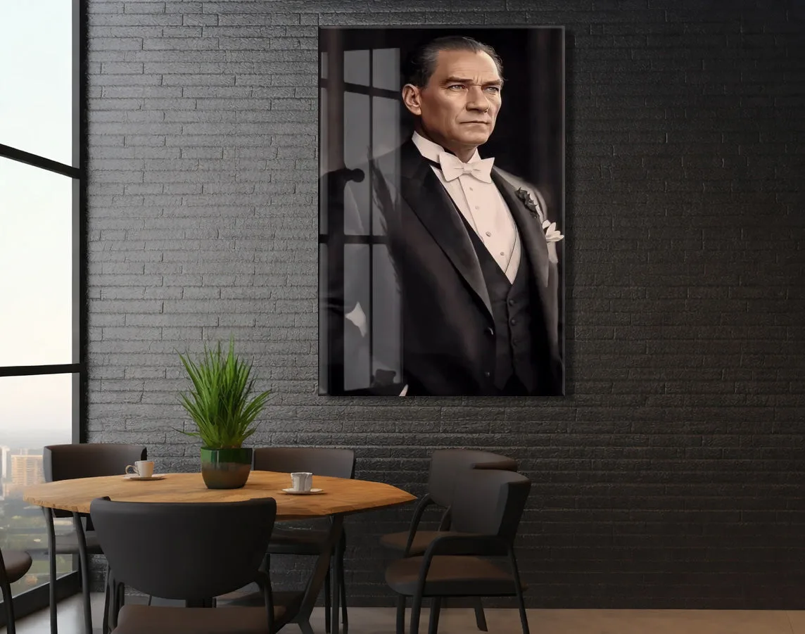 Atatürk Fraklı Cam Tablo – Klasik ve Asil Liderlik Temalı Premium Cam Duvar Tablosu -PeonyAta063 — görsel 6