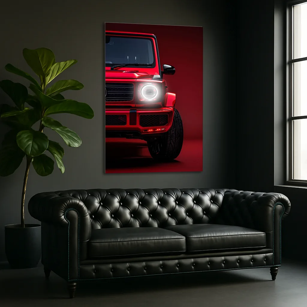 Kırmızı SUV UV Baskı Neon Duvar Dekoru | Pleksi Üzeri LED Işıklı Tablo | Lüks Araç Duvar Sanatı — görsel 3