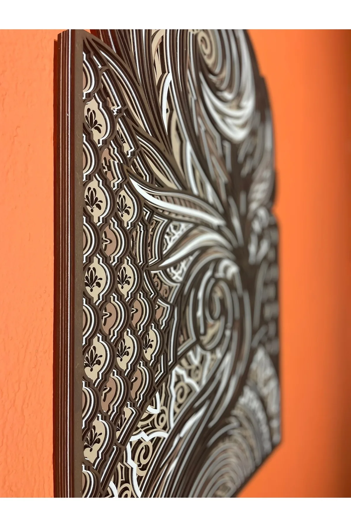 Modern Boho Mandala Tablo – El Boyaması 7 Katmanlı Ahşap Sanat — görsel 5