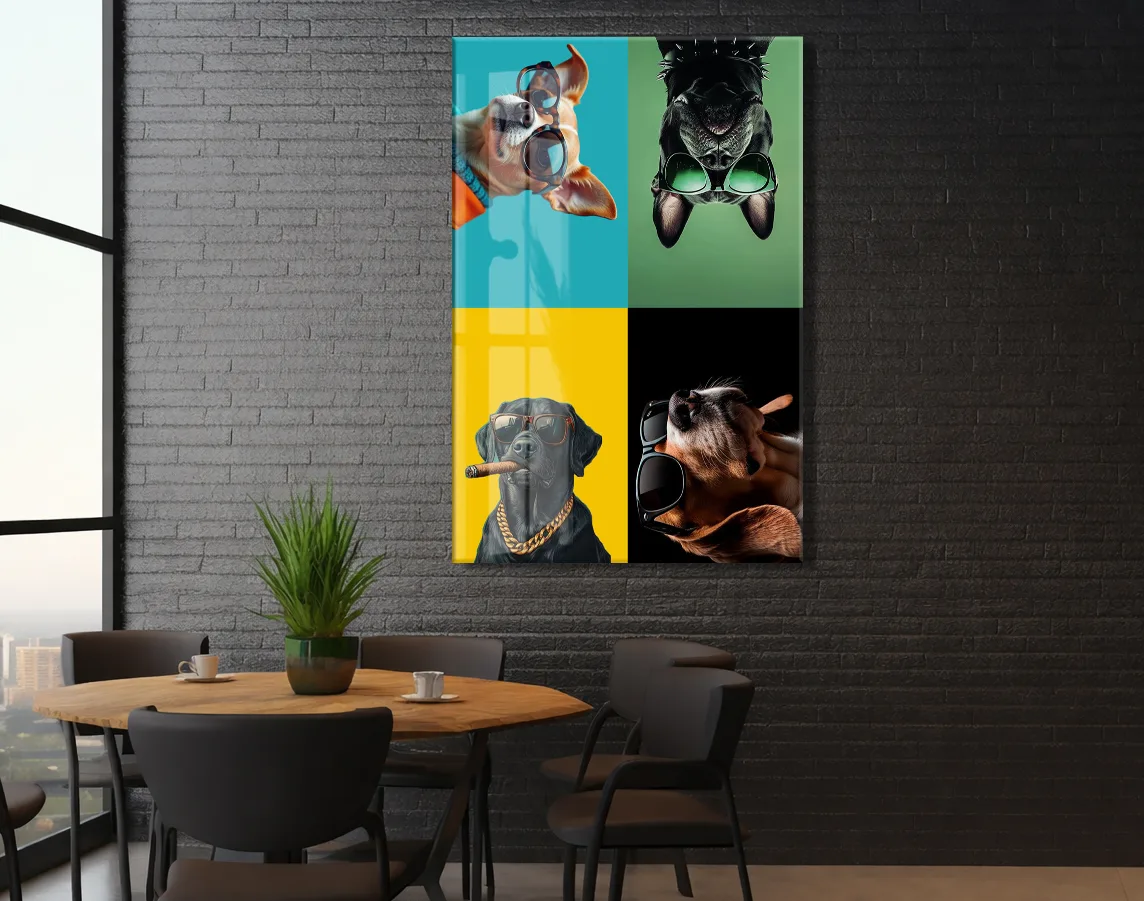 Cool Dogs – Dört Karakter, Tek Stil Pop Art Duvar Cam Sanatı- Peony053 — görsel 5