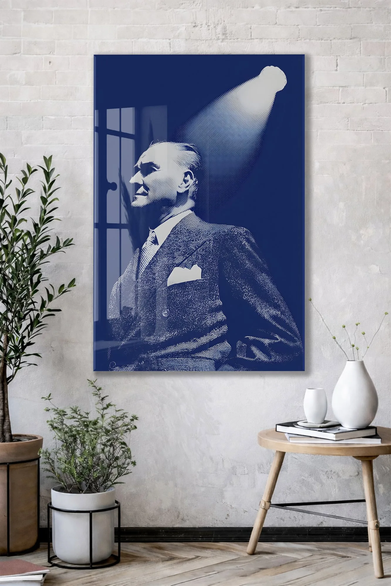 Atatürk Portre Temperli Cam Tablo – Lacivert Modern Tasarım-PeonyAta1339 — görsel 2