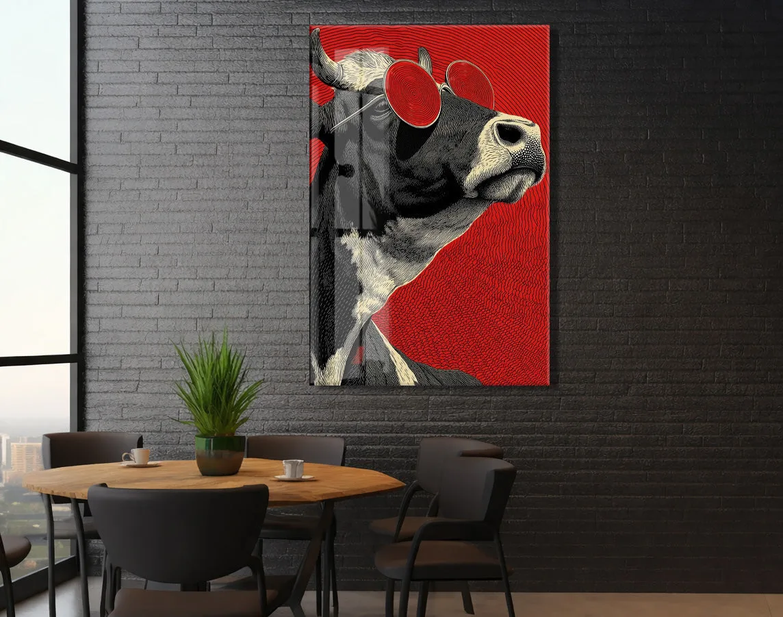 Pop Art Tarzı Boğa Cam Tablo – Kırmızı Arka Planlı Karizmatik Duvar Dekoru - Peony077 — görsel 6