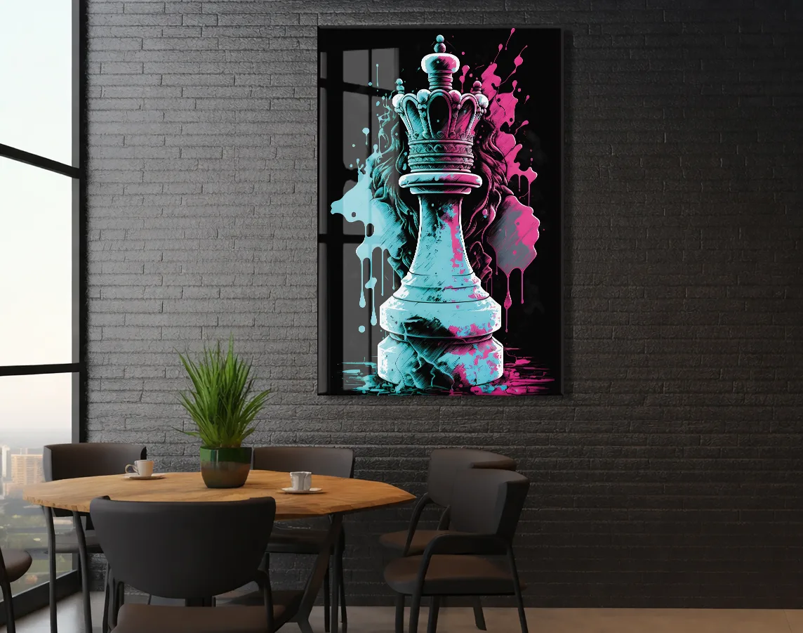 Satranç Kralı Cam Tablo – Güç ve Strateji Temalı Modern Pop Art, UV Baskılı Temperli Cam Duvar Tablosu - Peony037 — görsel 5