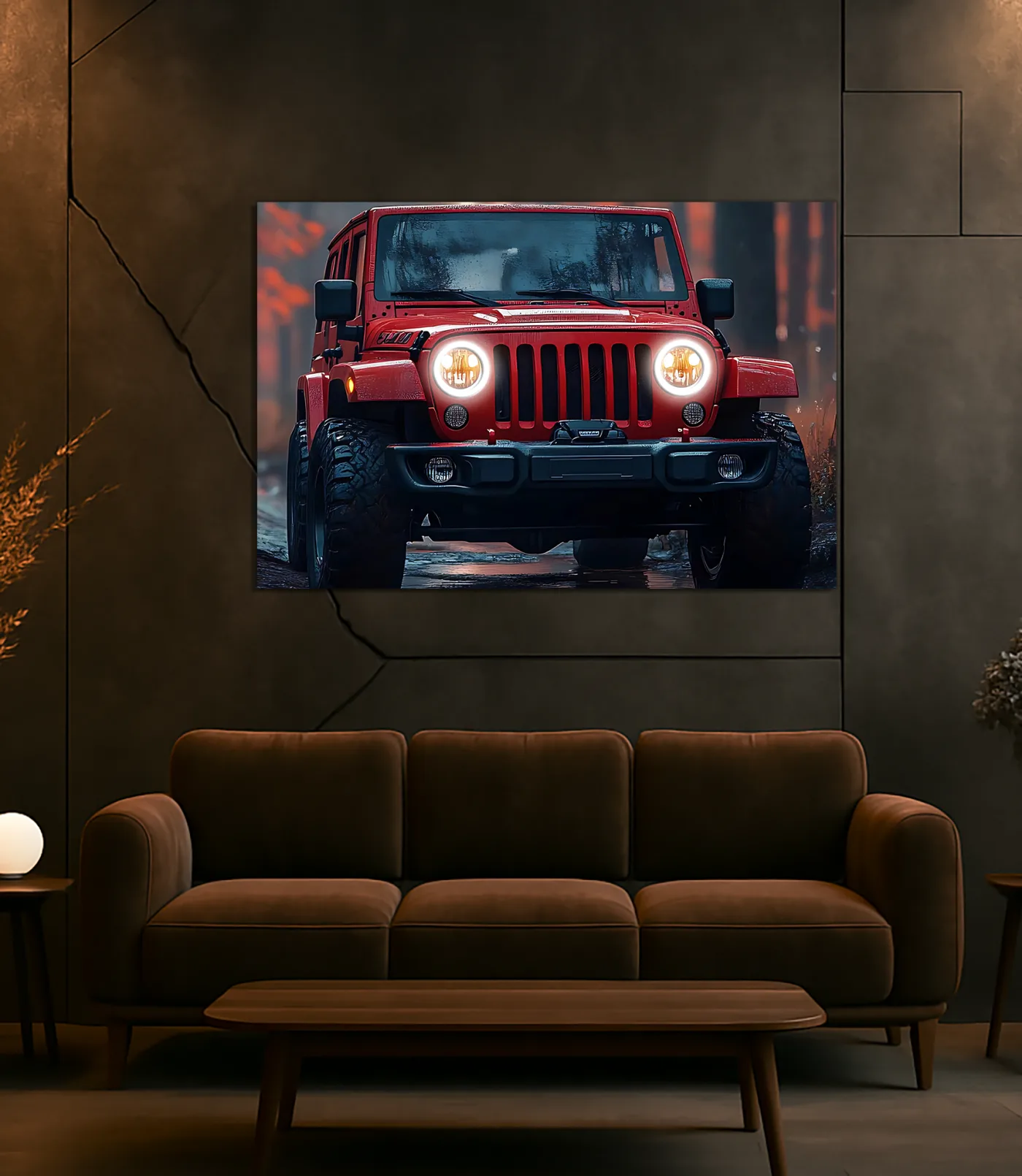 Kırmızı Jeep Tarzı UV Baskı Neon Duvar Dekoru | Pleksi Işıklı Araba Tablo | Gamer Room ve Ofis Dekoru — görsel 3