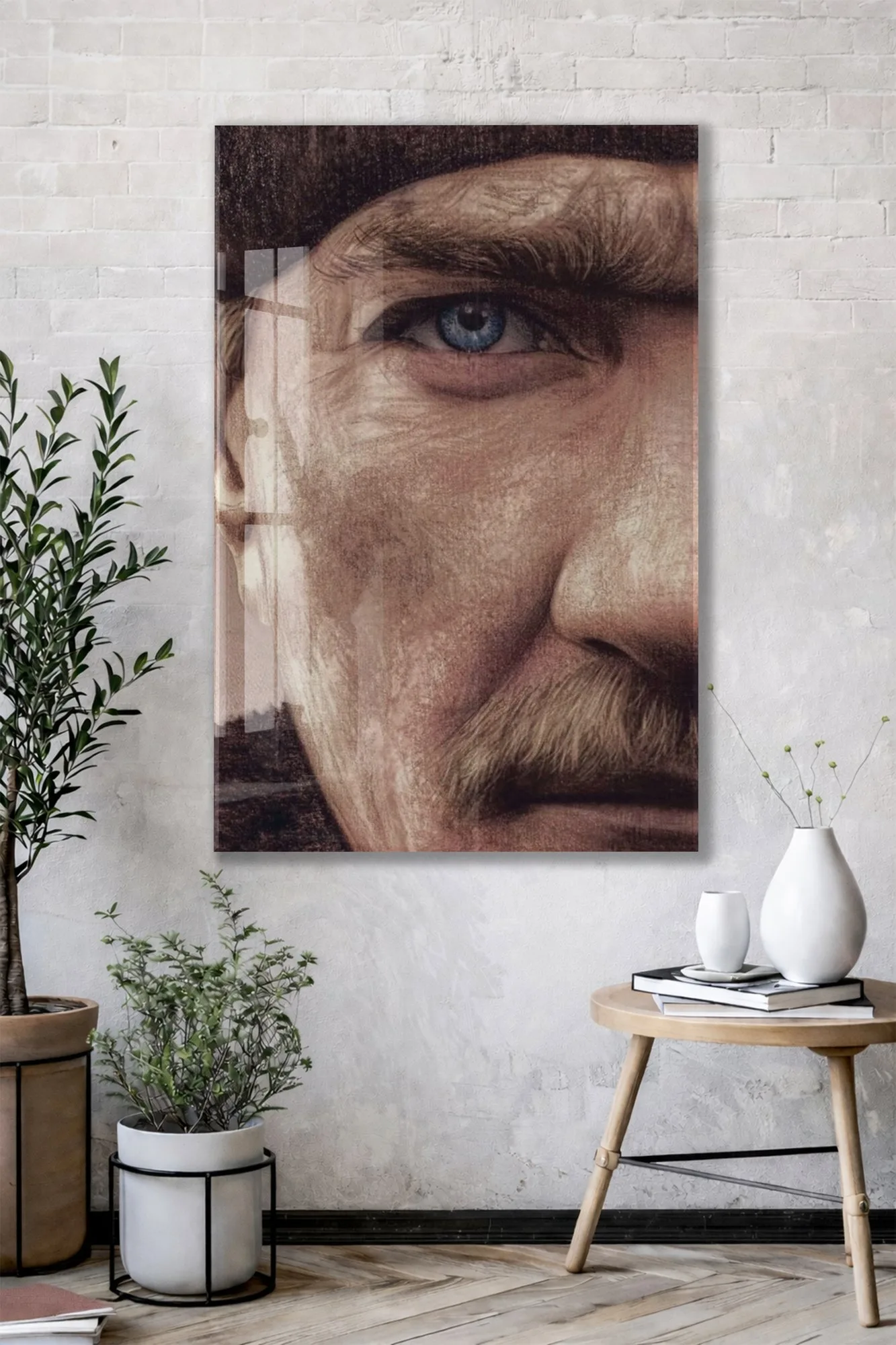 Atatürk’ün Gözleri Cam Tablo – Mavi Gözlü Mustafa Kemal Atatürk Portresi-PeonyAta1350 — görsel 2