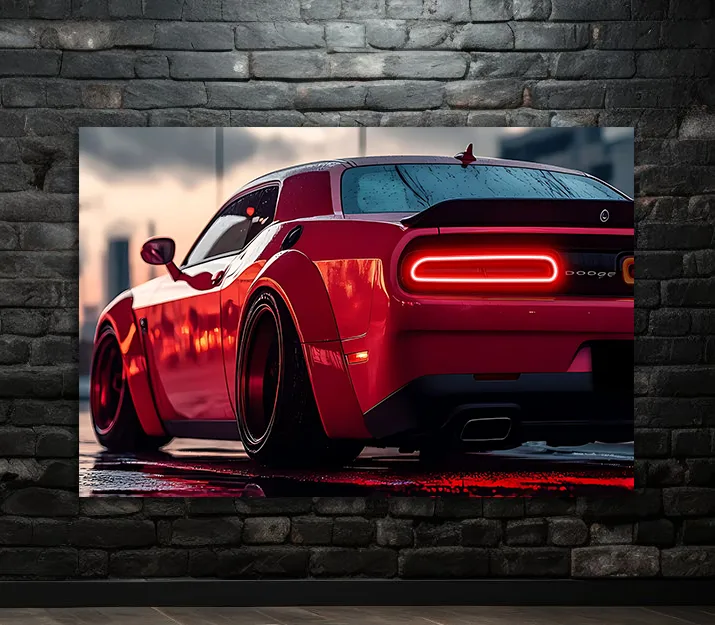 Kırmızı Muscle Car UV Baskı Neon Duvar Dekoru | Pleksi Işıklı Spor Araba Tablo | Modern Ev ve Ofis Dekoru — görsel 7