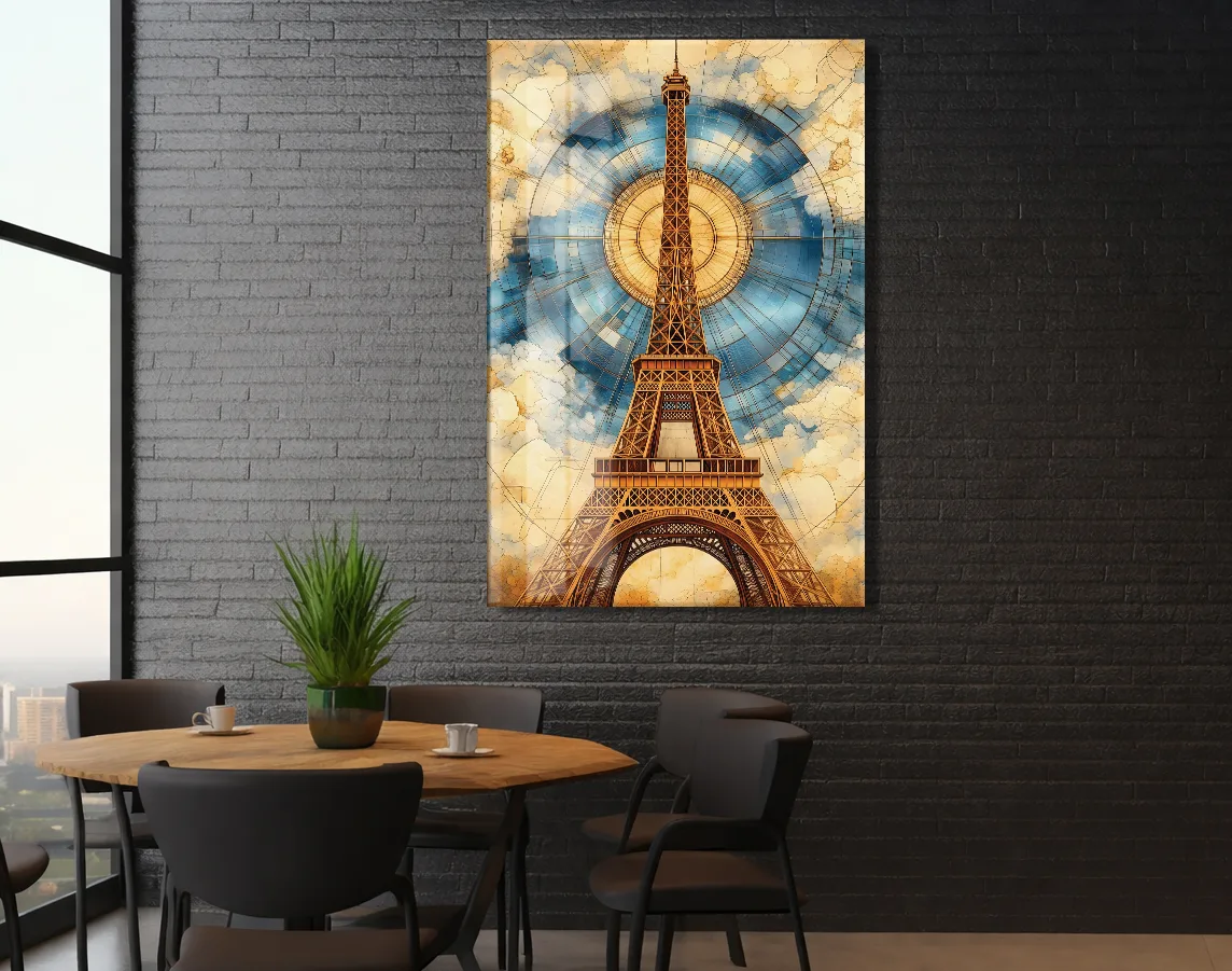 Modern Eiffel Kulesi Cam Tablo – Paris Temalı Sanatsal UV Baskılı Temperli Cam Duvar Dekoru - Peony044 — görsel 5