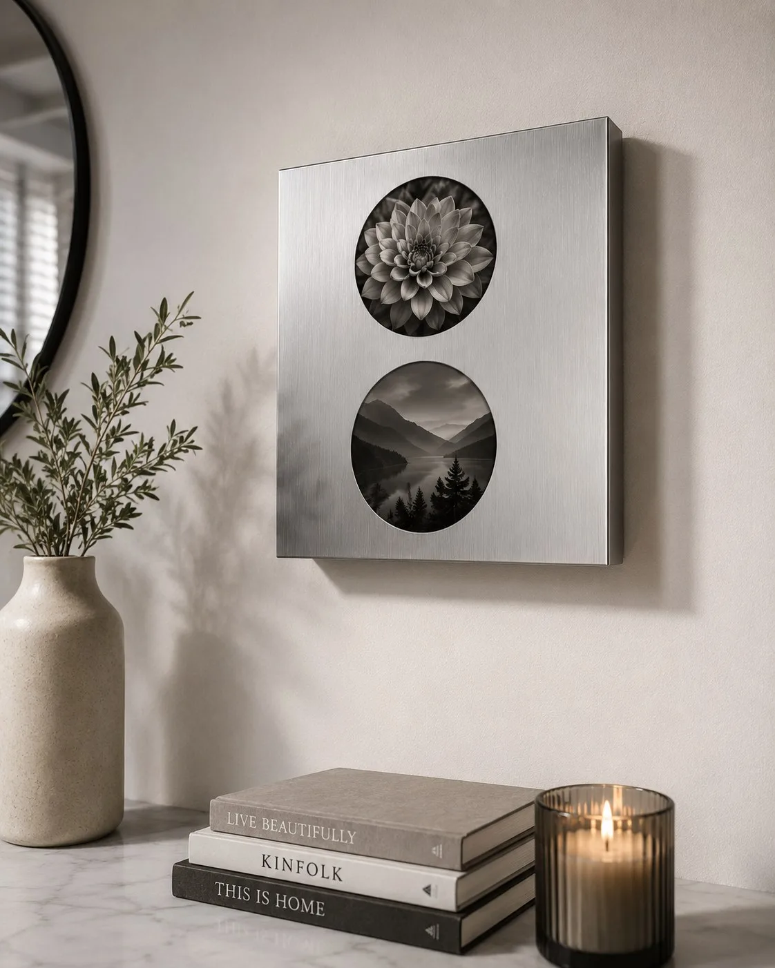 DUO |Paslanmaz Çelik İkili Fotoğraf Çerçevesi – Modern Metal Duvar Çerçevesi 40x40 cm — görsel 4