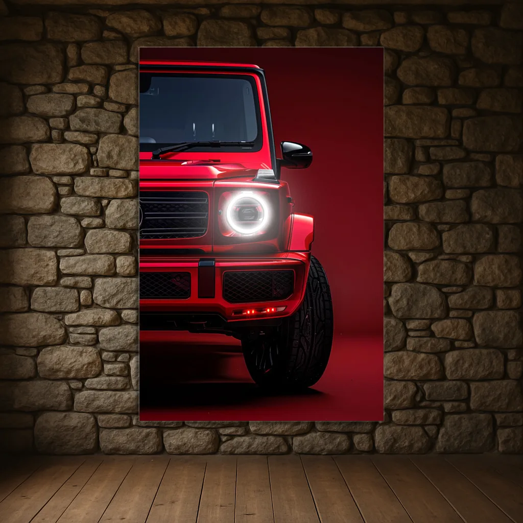 Kırmızı SUV UV Baskı Neon Duvar Dekoru | Pleksi Üzeri LED Işıklı Tablo | Lüks Araç Duvar Sanatı — görsel 2