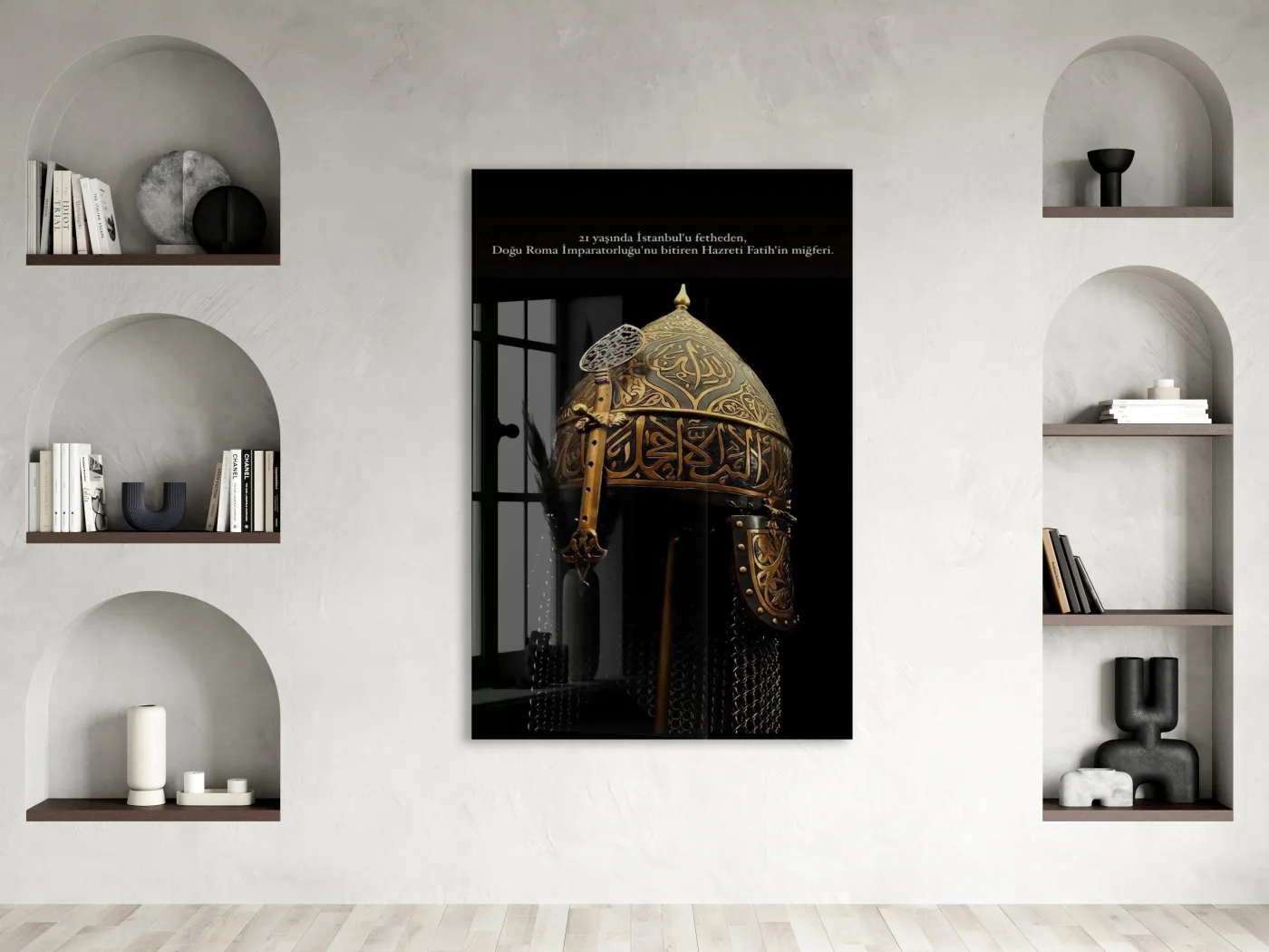 Fatih Sultan Mehmet Miğferi Cam Tablo – İstanbul’un Fethini Sembolize Eden Tarihi Duvar Dekoru - PeonyOsm003 — görsel 2
