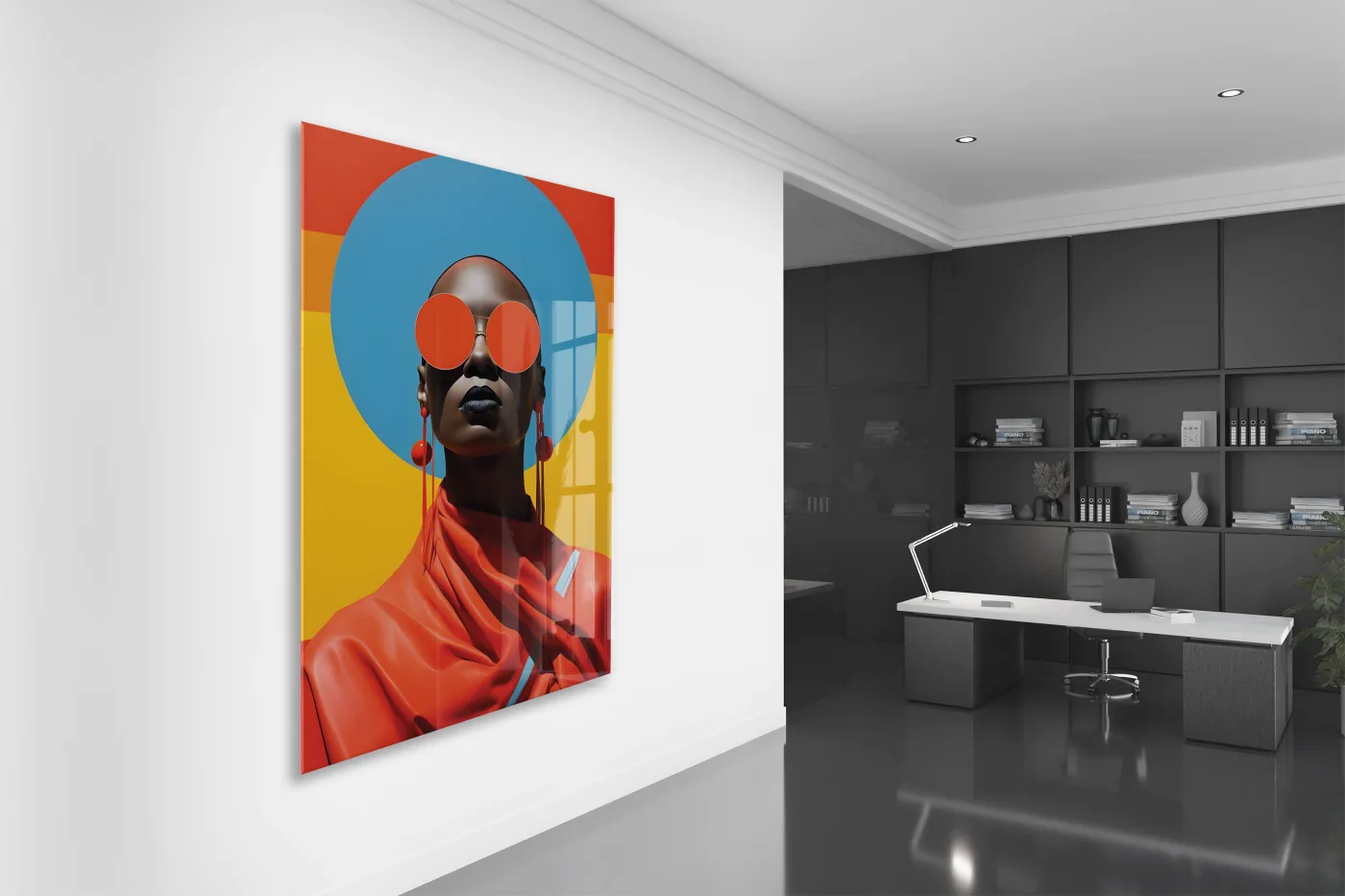 Modern Pop Art Kadın Portresi Cam Tablo – Cesur Renkler ve Minimal Tasarım Duvar Sanatı - Peony030 — görsel 4