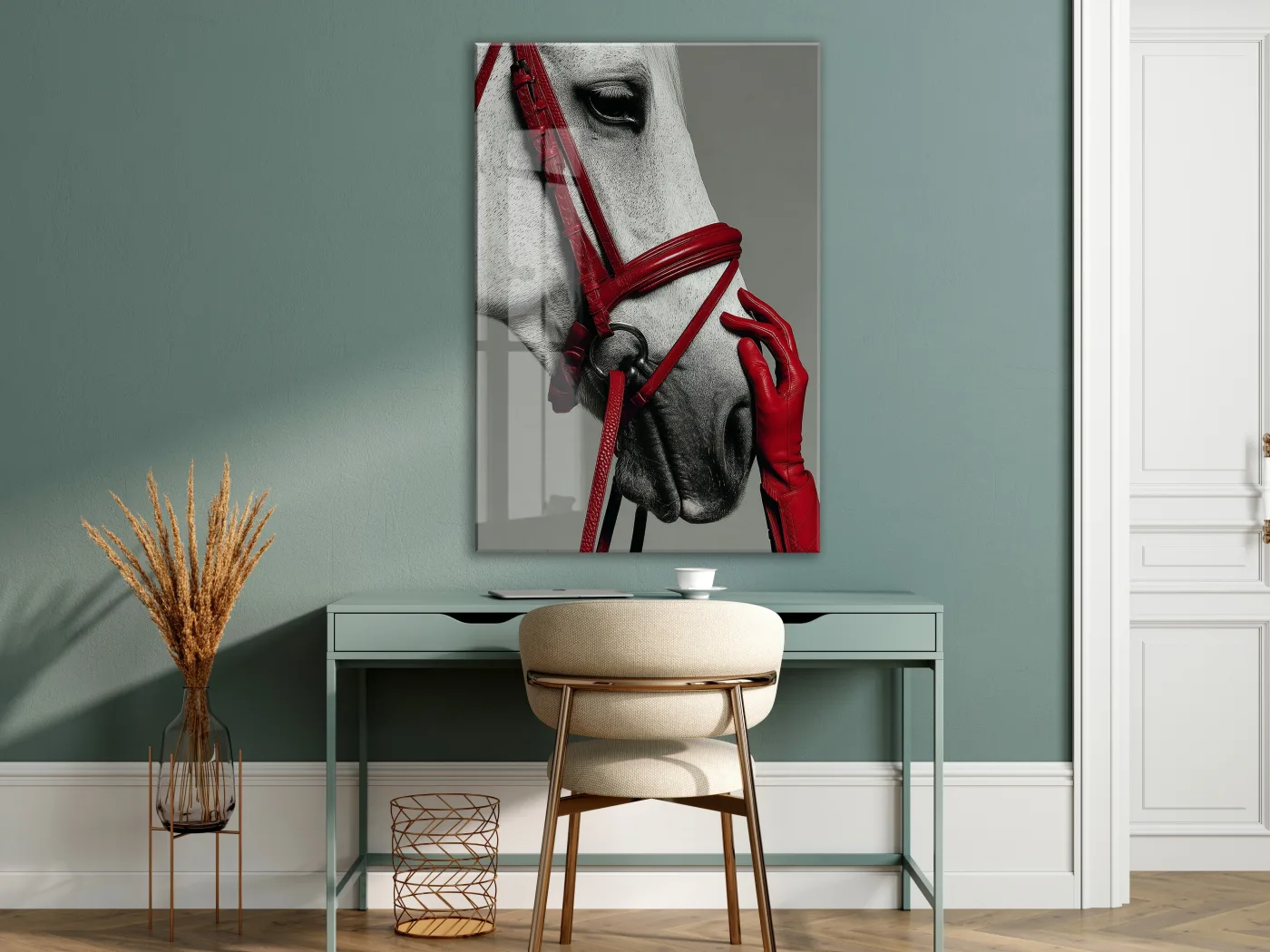 “Soylu Ruh” – Modern Beyaz At Sanat Cam Tablosu - Peony066 — görsel 7