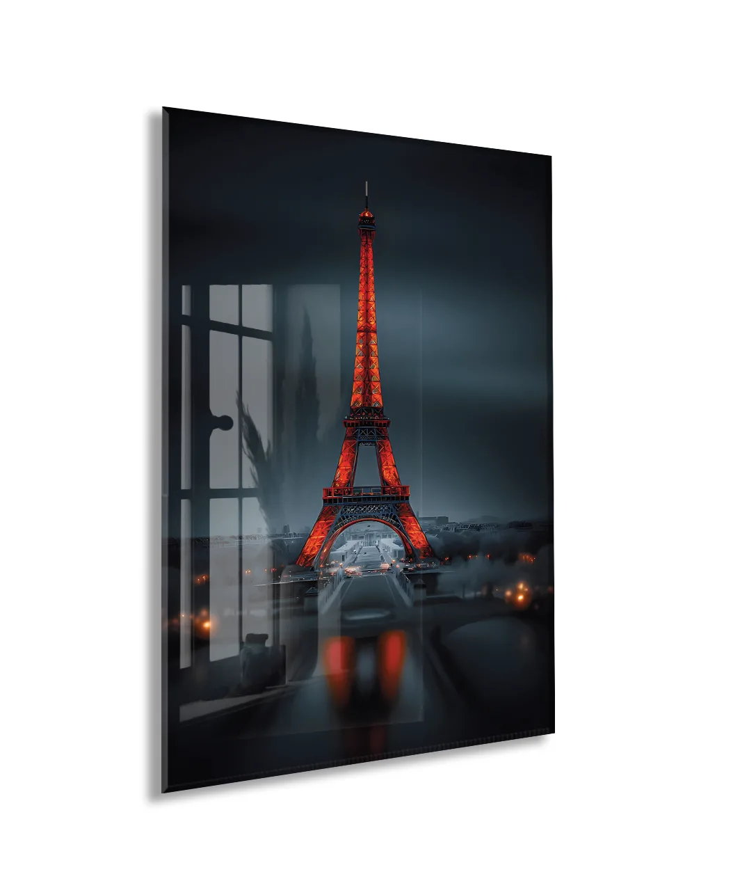Eiffel Tower Night Glass Wall Art – Premium Tempered Glass Print - Peony045 — görsel 1