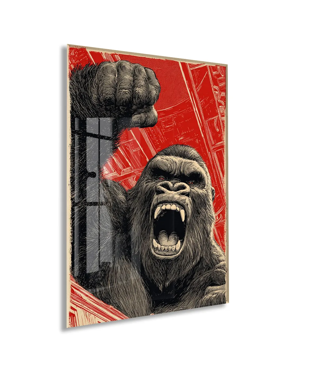 King Kong Cam Duvar Tablosu – Öfkeli Maymun Retro Tasarım- Peony132 — görsel 1
