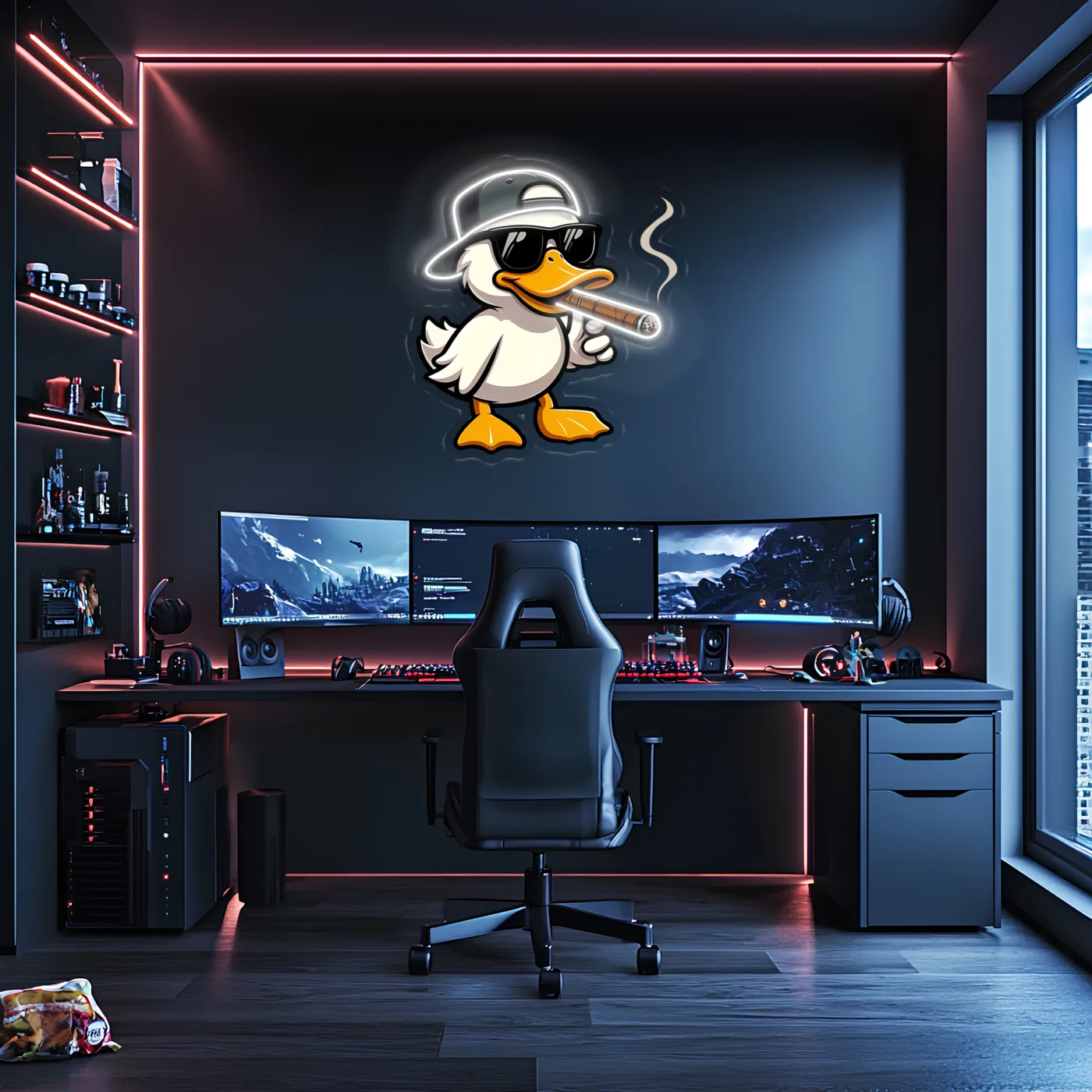 Cool Duck Neon Duvar Dekoru | Eğlenceli Karikatür Işıklı Tablo | UV Baskı Pleksi Neon | Genç ve Gamer Oda Dekoru — görsel 1