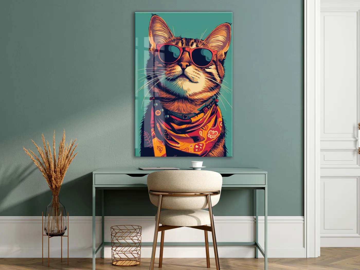 Gözlüklü Hipster Kedi Cam Duvar Tablosu – Modern ve Cool Tasarım - Peony129 — görsel 7