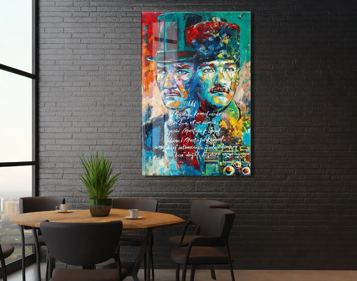 Beni Görmek Demek Mustafa Kemal Atatürk Cam Tablo | Çift Portre UV Baskılı Temperli Cam -PeonyAta1336 — görsel 5