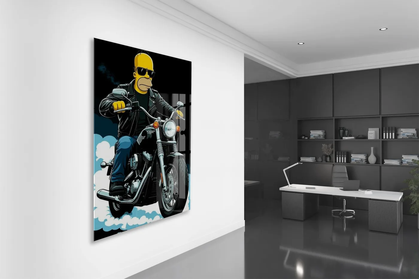 Homer Simpson Harley Tarzı Motor Cam Duvar Tablosu – Modern Erkek Odası Dekoru- Peony111 — görsel 5
