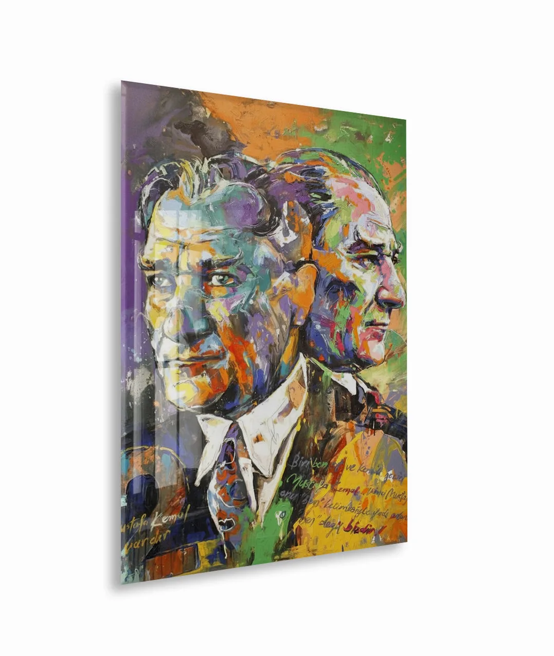 Sanatsal Çift Portre Mustafa Kemal Atatürk Cam Tablo | UV Baskılı Temperli Cam -PeonyAta1332 — görsel 1
