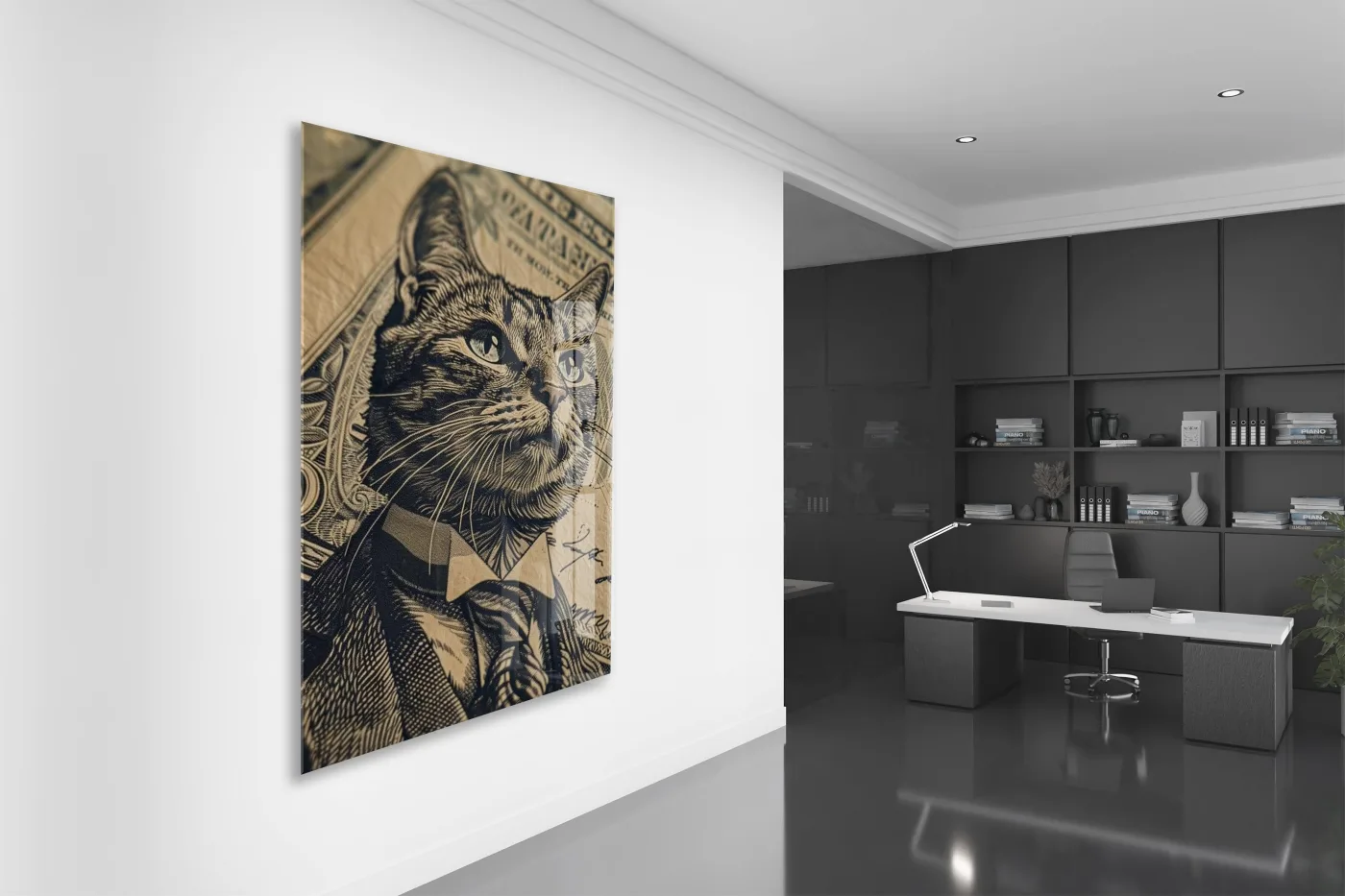 Business Cat Art – Retro Banknot Stil Cam Duvar Dekoru - Peony115 — görsel 5