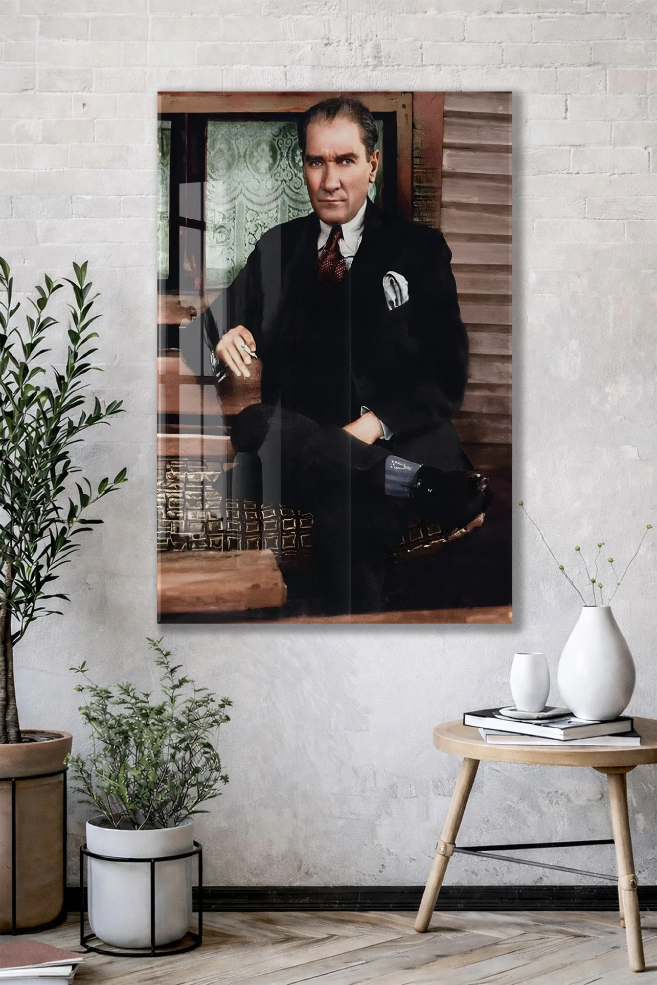 Atatürk Cam Tablo – Lider Portresi, 4 mm Temperli Cam Üzerine Prestijli Duvar Dekoru -PeonyAta1025 — görsel 3