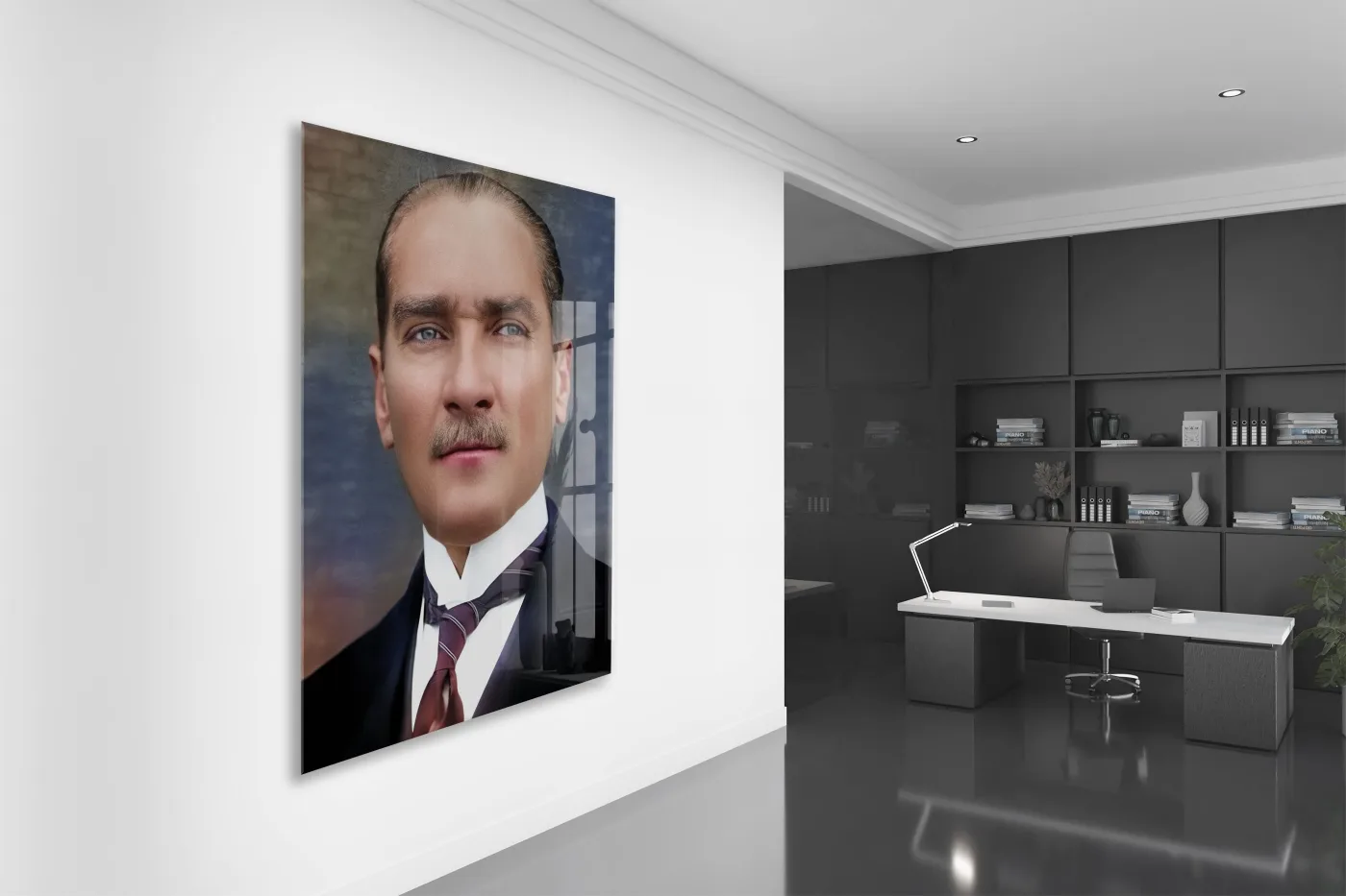 Atatürk Cam Tablo – Zamansız ve Asil Portre, 4 mm Temperli Cam Üzerine Modern Duvar Dekoru -PeonyAta1030 — görsel 5