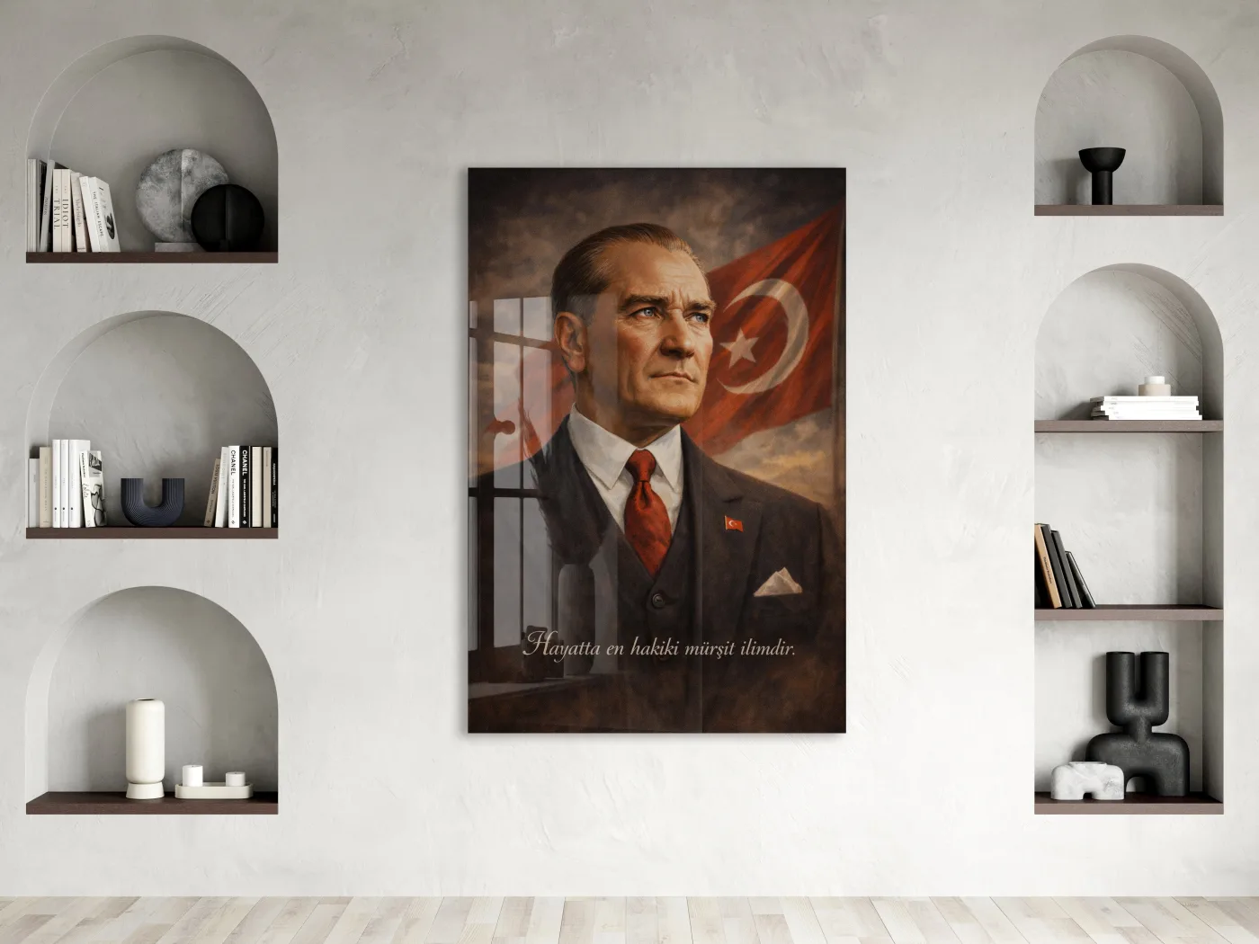 Hayatta En Hakiki Mürşit İlimdir , Mustafa Kemal Atatürk Cam Tablo- PeonyAta001 — görsel 2