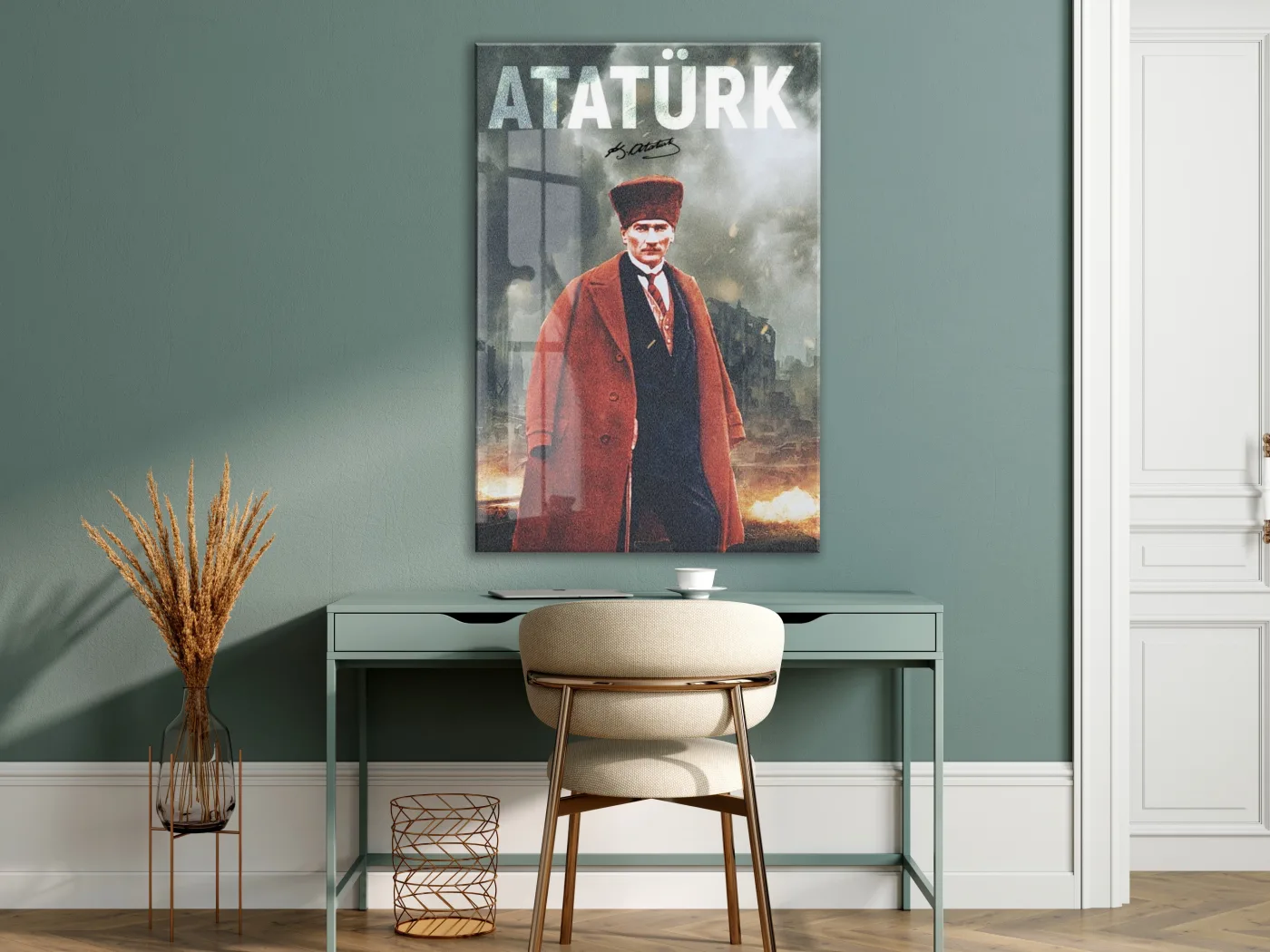 Mustafa Kemal Atatürk – Modern Poster Tarzı Cam Duvar Dekoru-PeonyAta078 — görsel 7
