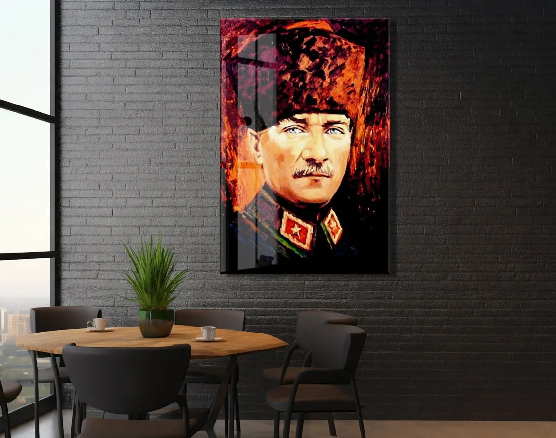 Kalpaklı Mustafa Kemal Atatürk Cam Tablo | Sanatsal UV Baskılı Temperli Cam -PeonyAta1334 — görsel 5
