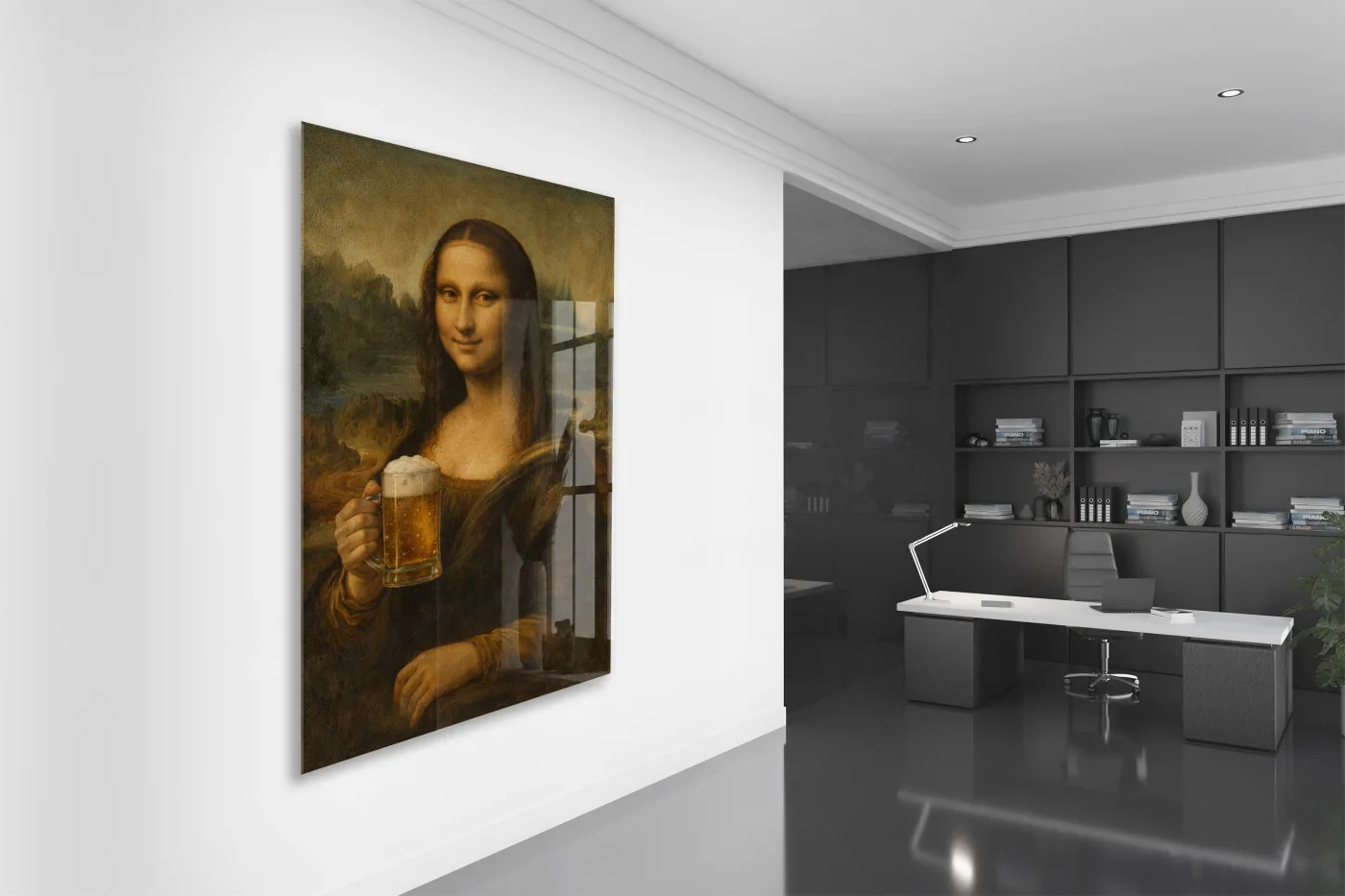 Bar Köşesine Özel Mizahi Cam Tablo – Klasik Sanat Modern Dokunuş - Peony092 — görsel 5