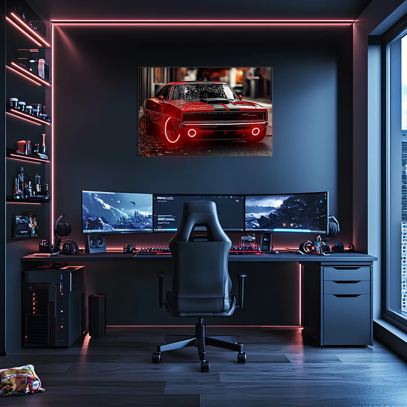 Kırmızı Charger Tarzı UV Baskı Neon Duvar Dekoru | Pleksi Işıklı Retro Araba Tablo | Gamer Room Duvar Sanatı — görsel 4