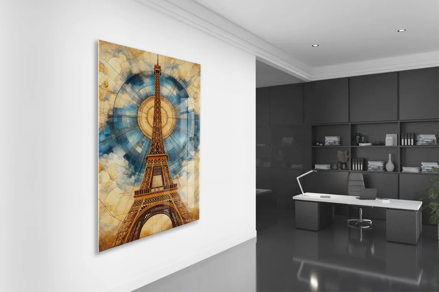 Modern Eiffel Kulesi Cam Tablo – Paris Temalı Sanatsal UV Baskılı Temperli Cam Duvar Dekoru - Peony044 — görsel 4
