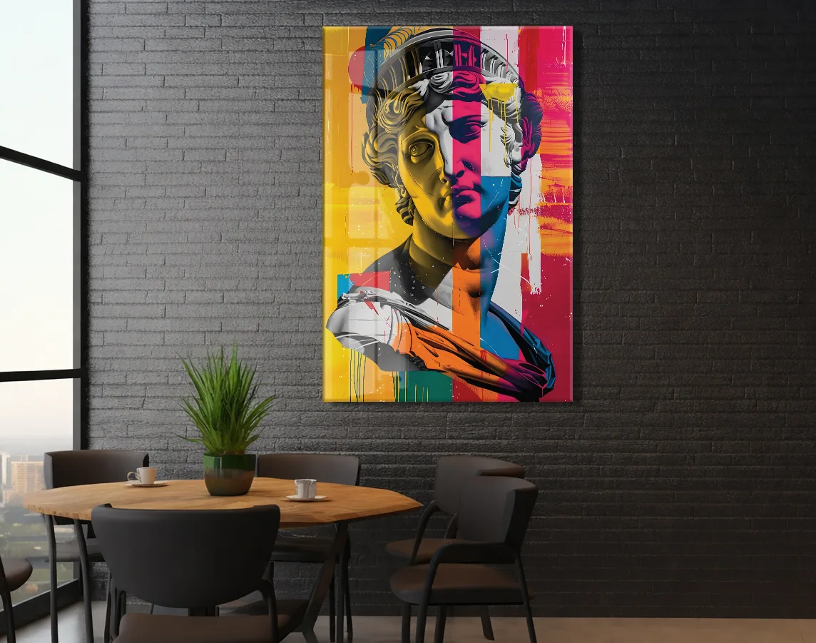 Modern Pop Art Heykel Portre Cam Tablo – Renkli Sanat Temalı UV Baskılı Temperli Cam Duvar Tablosu - Peony010 — görsel 5