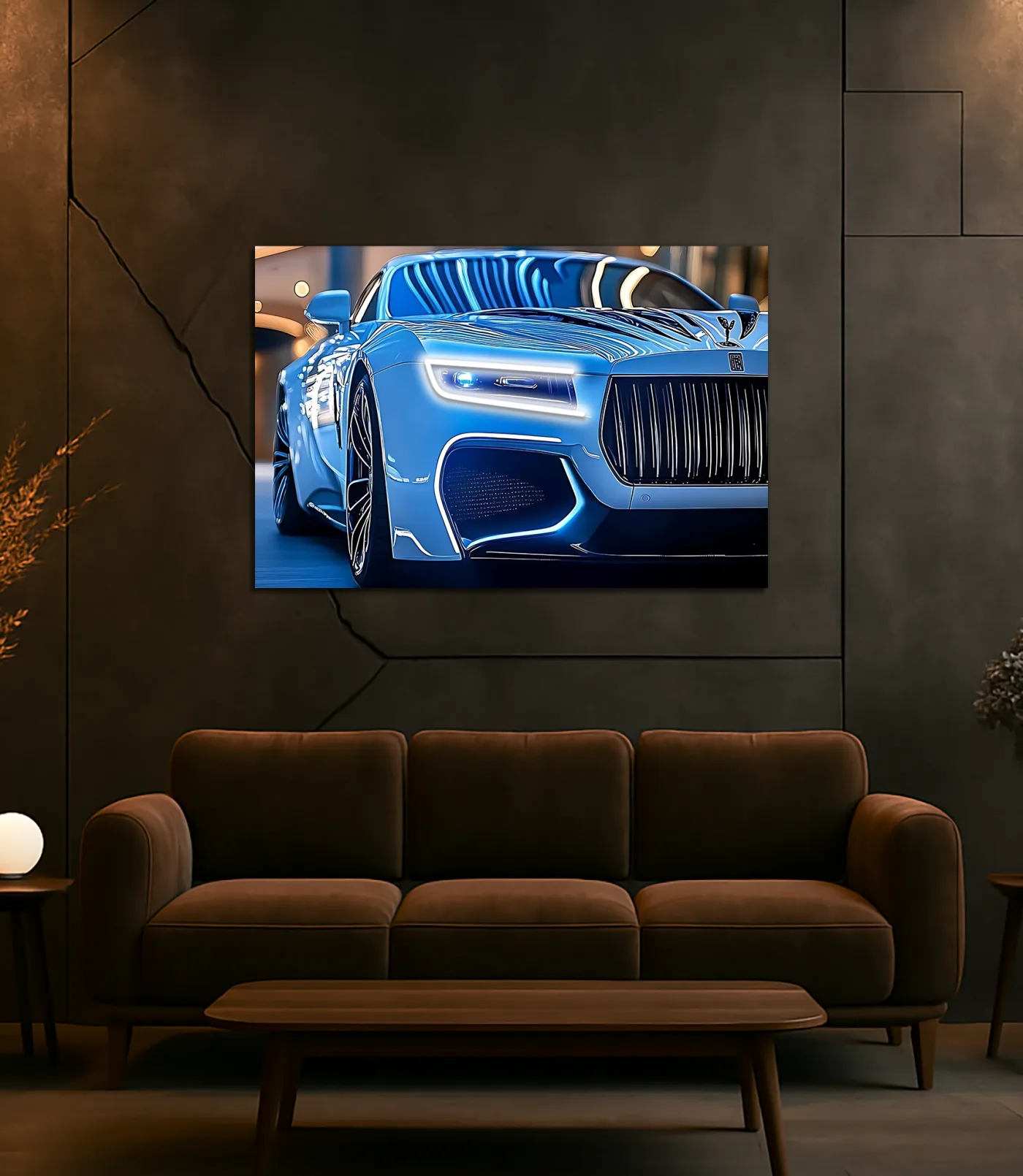 Mavi Spor Araba UV Baskı Neon Duvar Dekoru | Gamer Room Pleksi Işıklı Tablo | Modern Araba Temalı Duvar Sanatı — görsel 5