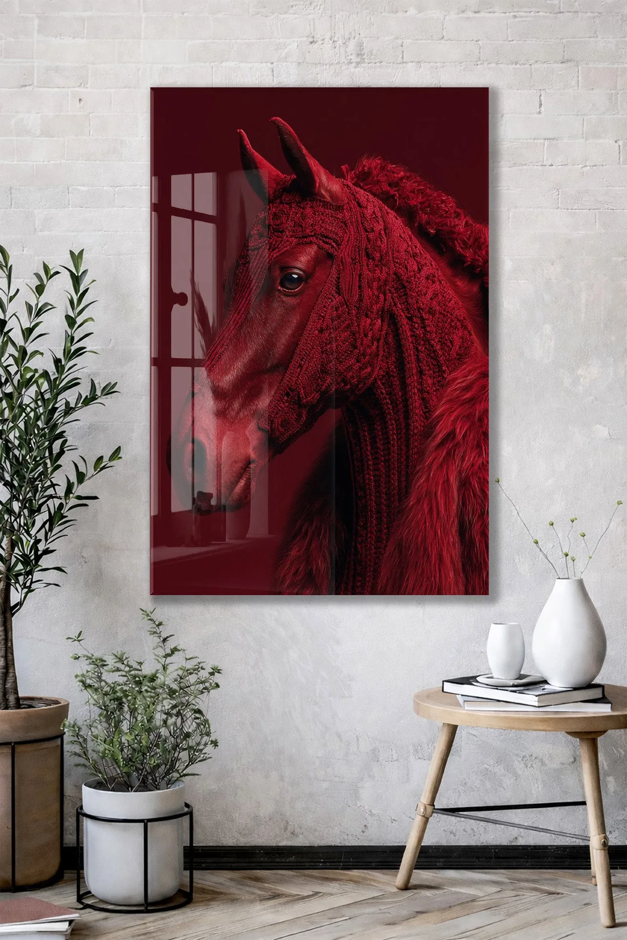 “Ateşin Ruhu” – Kızıl At Figürlü Sanatsal Cam Tablo- Peony063 — görsel 3