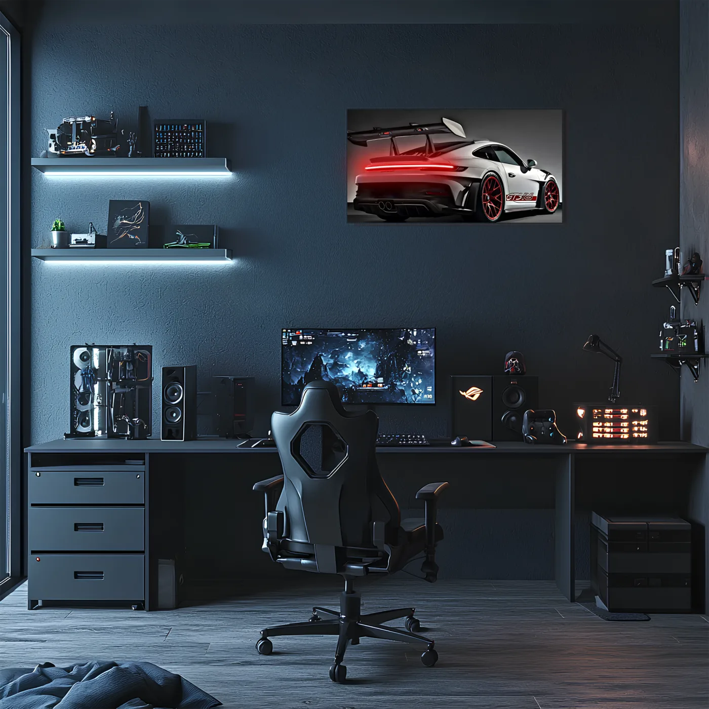 Beyaz GT3 Tarzı Spor Araba UV Baskı Neon Duvar Dekoru | Pleksi Işıklı Tablo | Modern Ev ve Ofis Dekoru — görsel 2