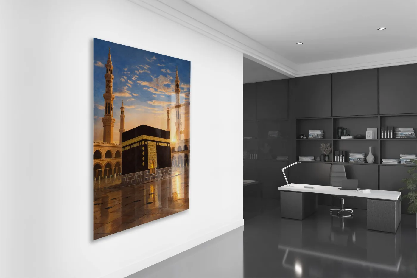 Gün Batımı Kabe Cam Tablo – Yansımalı İslami Duvar Dekoru - PeonyDini152 — görsel 5