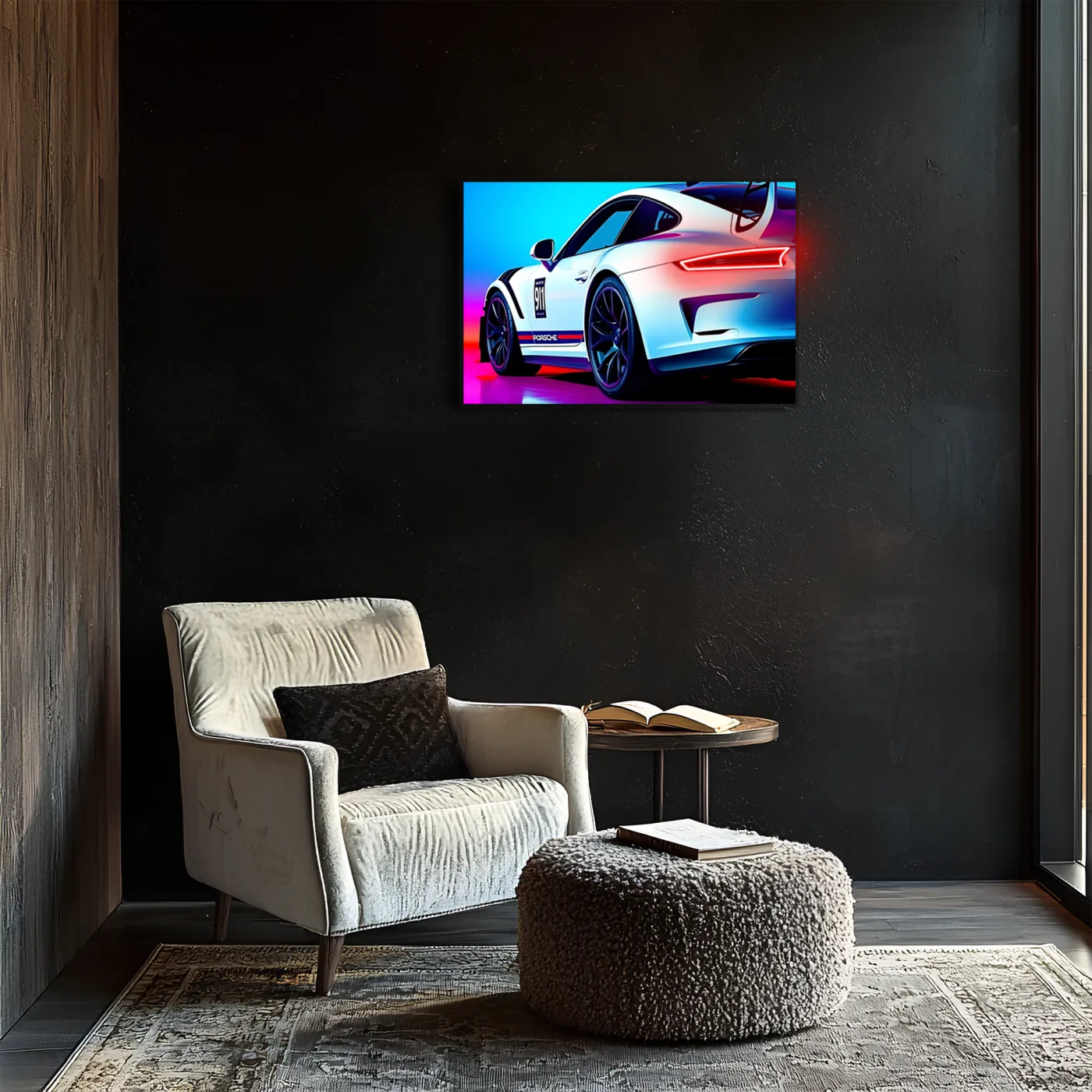 Beyaz GT Yarış Araba UV Baskı Neon Duvar Dekoru | Pleksi Işıklı Spor Araba Tablo | Gamer Room Duvar Sanatı — görsel 5