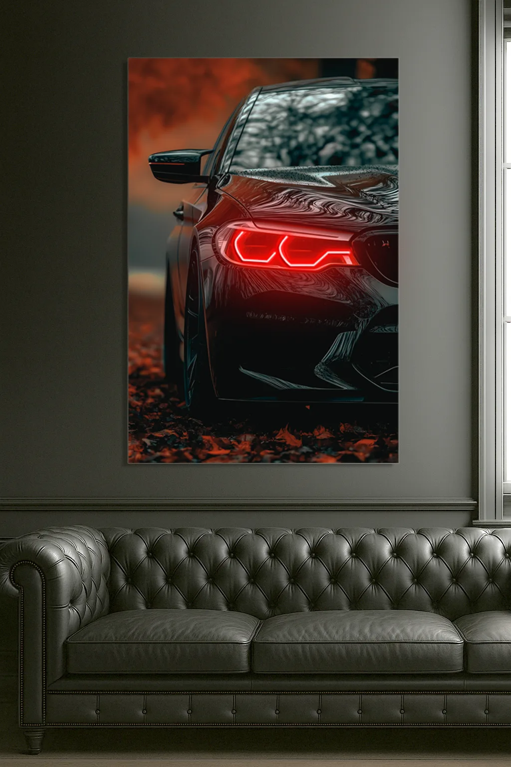 Siyah Spor Otomobil UV Baskı Neon Duvar Tablosu | Kırmızı LED Işıklı Pleksi Duvar Dekoru | Modern Otomobil Sanatı — görsel 4