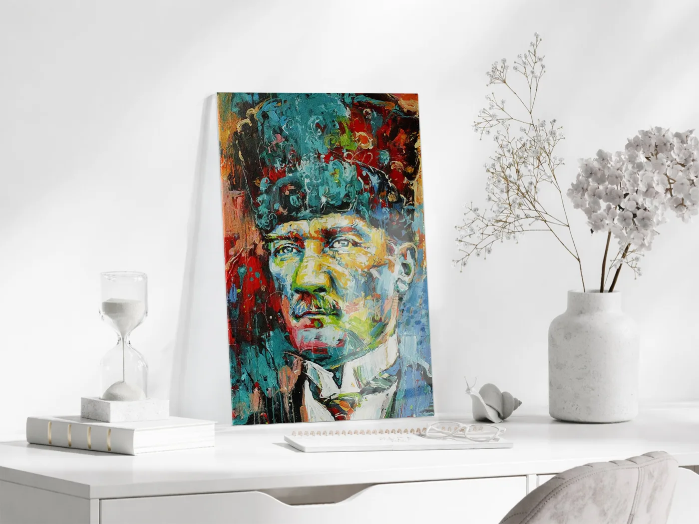 Modern Mustafa Kemal Atatürk Portresi Cam Tablo | Sanatsal UV Baskılı Temperli Cam -PeonyAta1331 — görsel 3